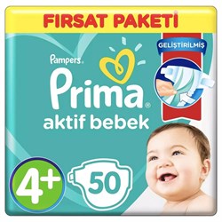 Prima Bebek Bezi Aktif Bebek 4+ Beden 50 Adet Fırsat Paketi
